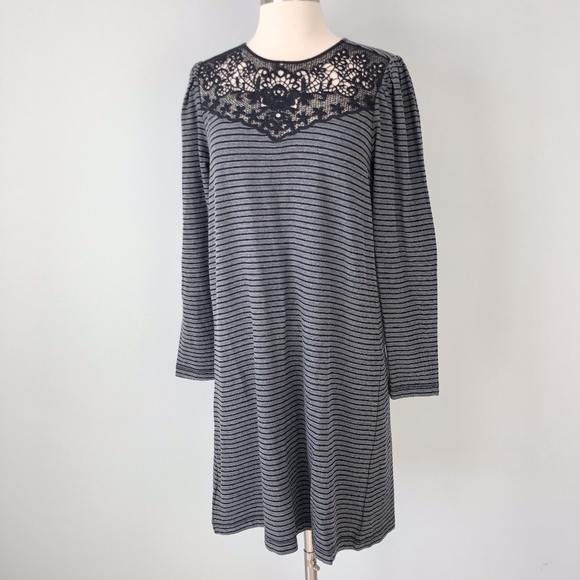 LOFT Dresses & Skirts - LOFT Ann Taylor | Grey Striped Lace Shift Dress